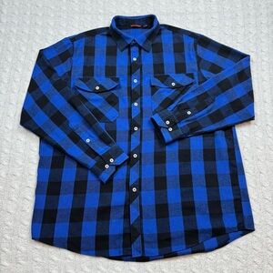 Design in Italy flannel shirt men’s XL plaid blue búfalo button up long sleeve
